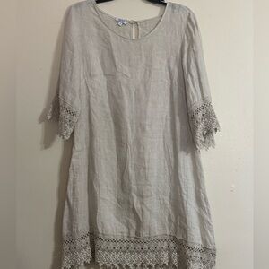 Beautiful Cream Lace Women's Linen Tunic Dress Made in Italy